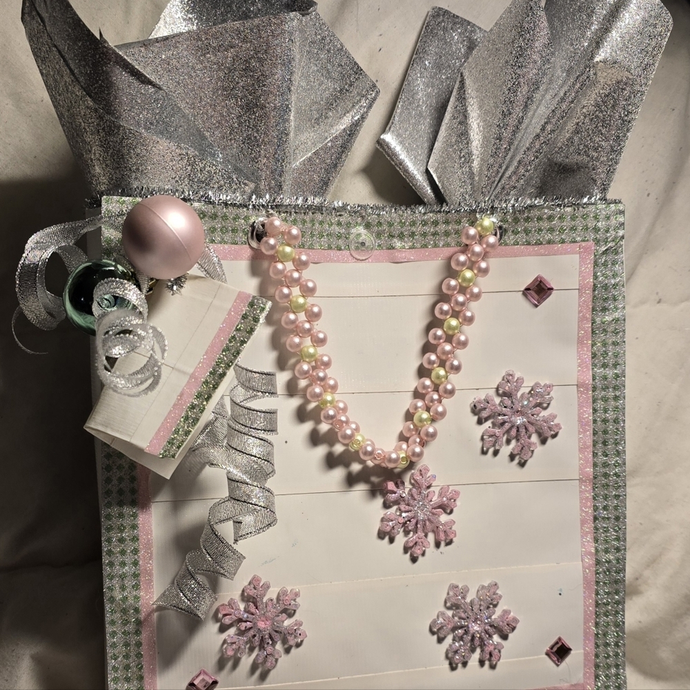 Chic Pink and Silver Gift Bag with Snowflake Accents